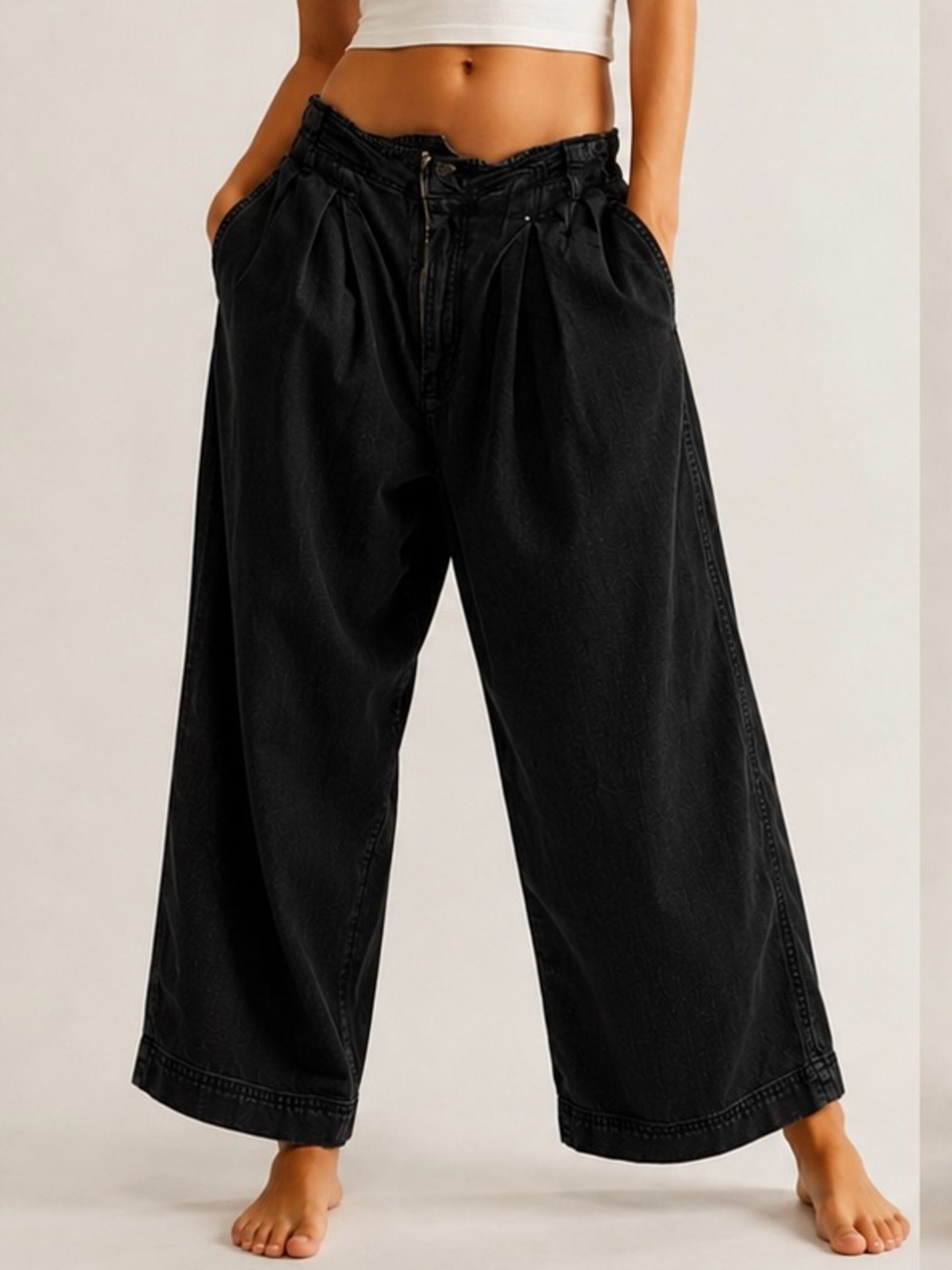 Free People Black Textured Knit Pants - Picture 1 of 8